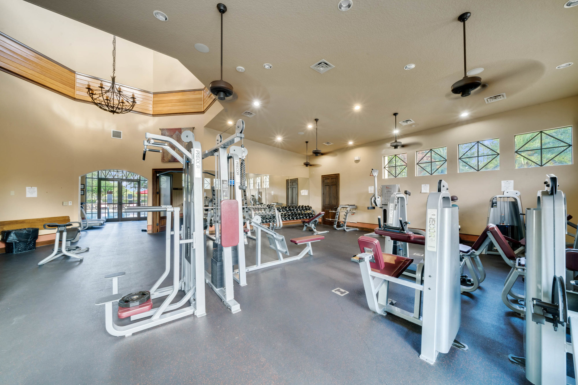 inside fitness center with silver equipment